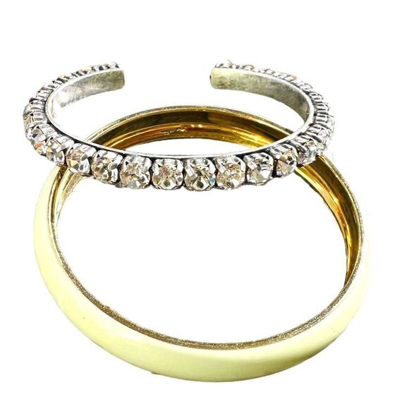 J. CREW SET OF 2 Beautiful Rhinestone Gold Plated Cuffed with Seamless Bracelets - Picture 1 of 6